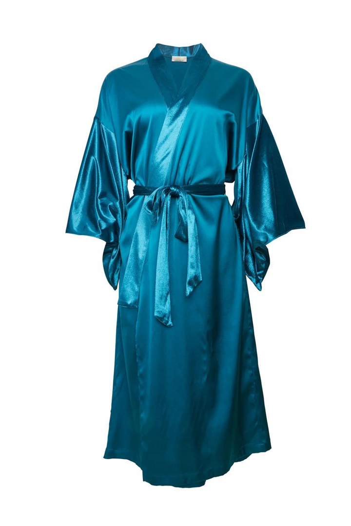 Fleur du Mal Velvet & Silk Robe Aquamarine