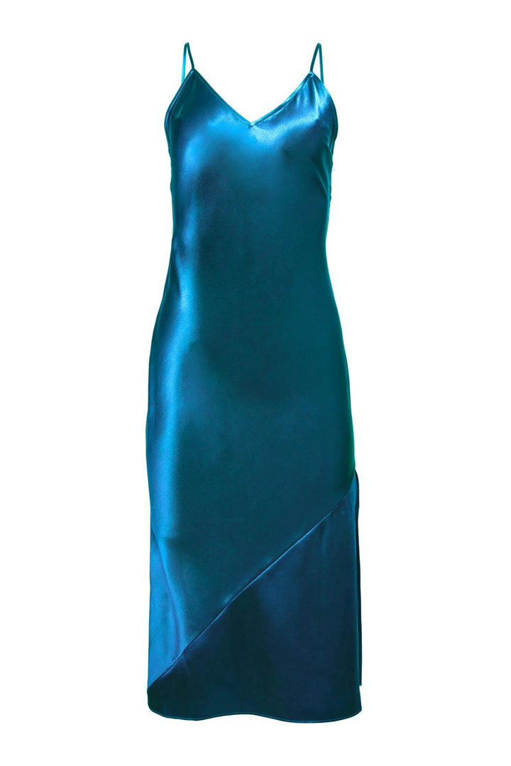 Fleur du Mal Silk slip with slit Aquamarine