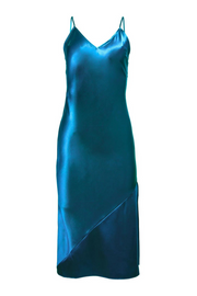Silk slip with slit Aquamarine Ready to wear Fleur du Mal