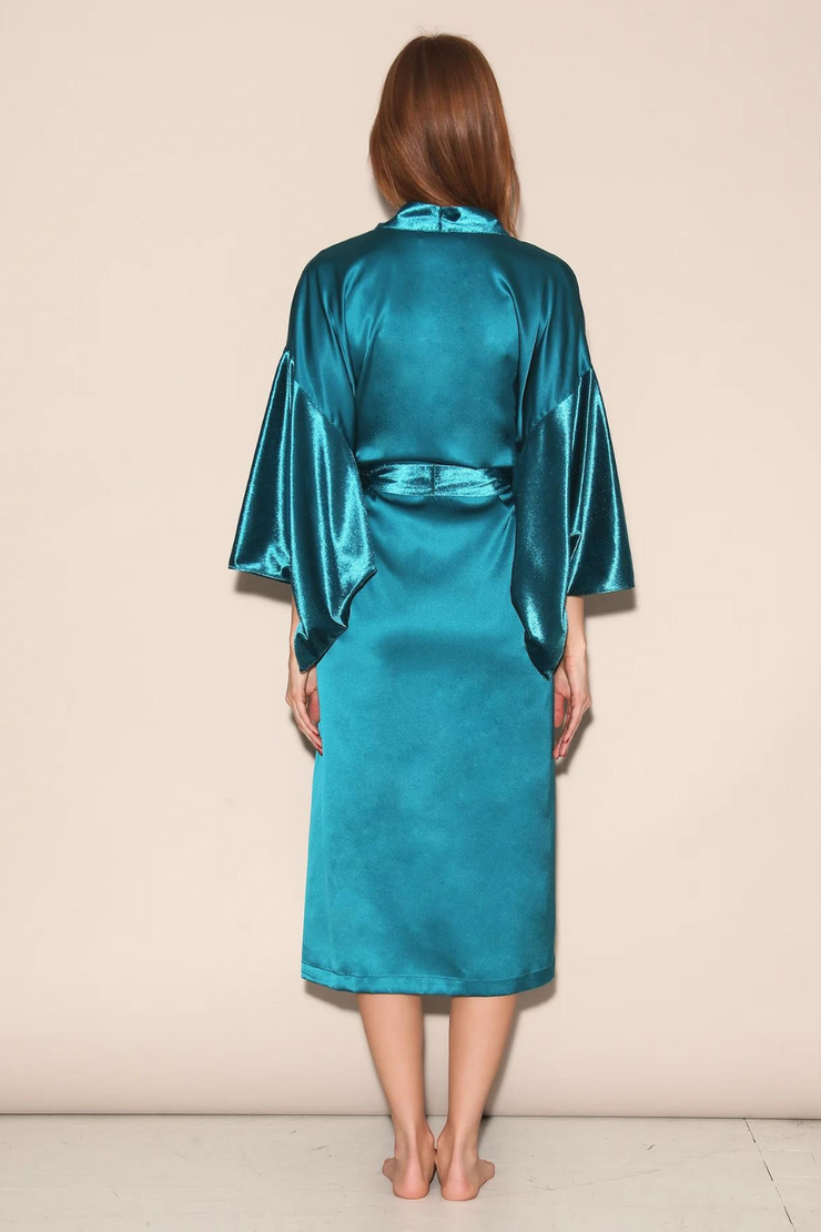 Velvet & Silk Robe Aquamarine Loungewear Fleur du Mal