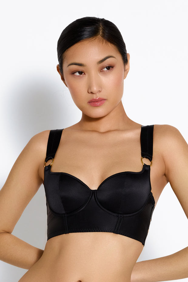 Bordelle Signature Silk Longline Bodice Bra Black