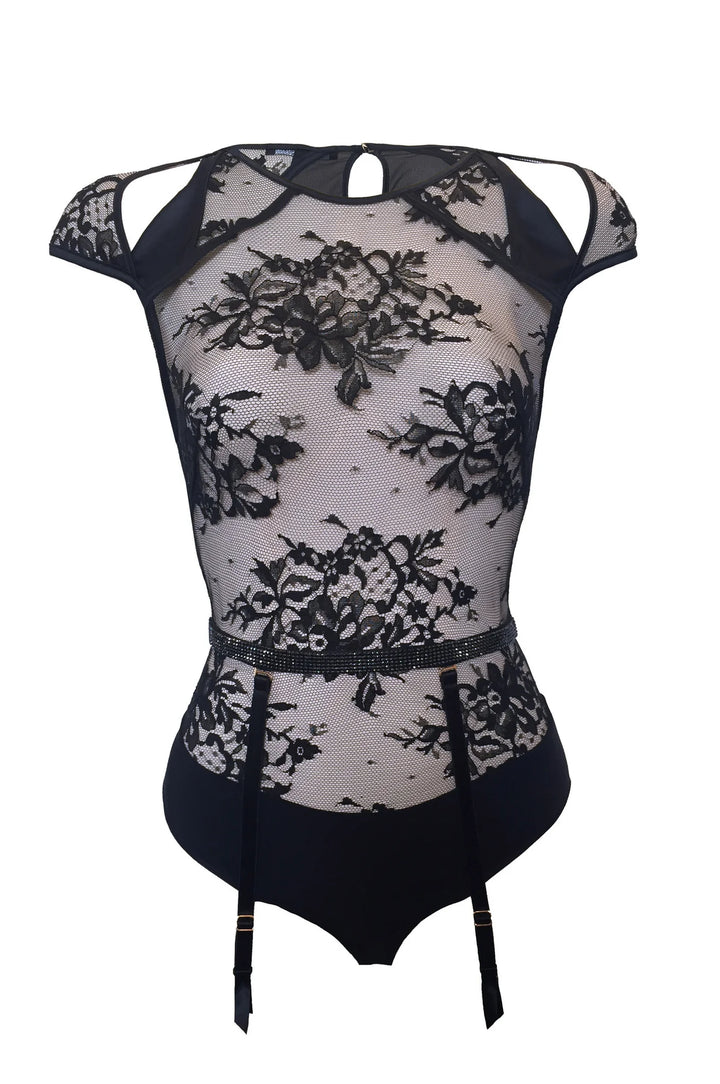 Tatu Couture Nadya Lace Bodysuit with crystal suspender