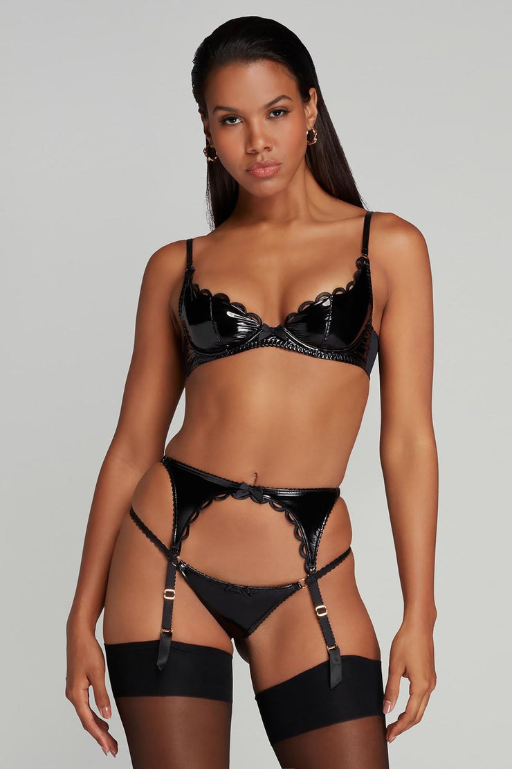 purchases store‎ NWT Agent Provocateur Black Blue Sheer Bra Suspender Thong  Set 34C 3 3